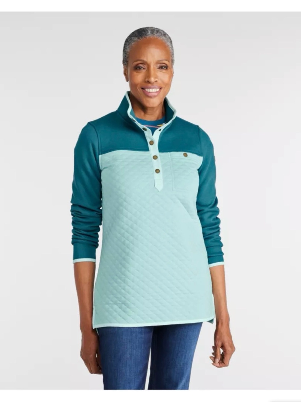 NWOT L.L. Bean Women's Quilted Sweatshirt Mockneck Tunic Colorblock